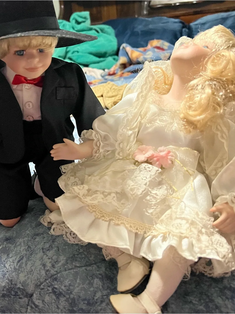 Vintage Porcelain Bride & Groom Collector Doll Set